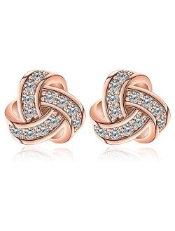 Elensan 14K Gold Plated Stud Earrings 925 Sterling Silver Post CZ Hypoallergenic Earrings Love Knot Cubic Zirconia Earrings for Women