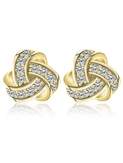 Elensan 14K Gold Plated Stud Earrings 925 Sterling Silver Post CZ Hypoallergenic Earrings Love Knot Cubic Zirconia Earrings for Women