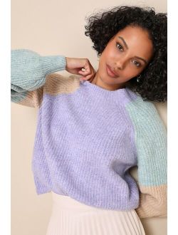Cherished Coziness Purple Multi Color Block Pullover Sweater