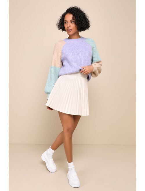 Lulus Cherished Coziness Purple Multi Color Block Pullover Sweater