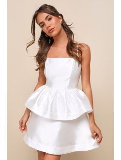 Bubbly Charm White Taffeta Tiered Ruffled Mini Dress