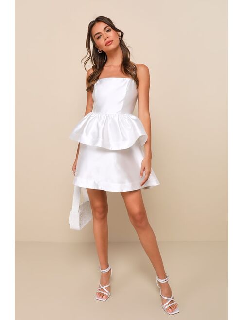 Lulus Bubbly Charm White Taffeta Tiered Ruffled Mini Dress