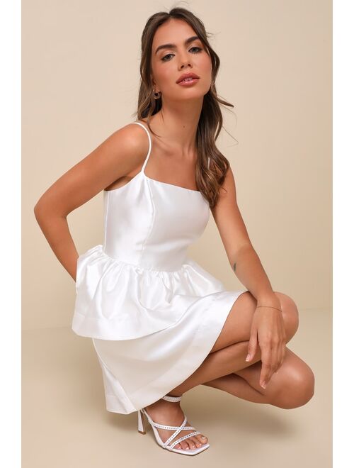 Lulus Bubbly Charm White Taffeta Tiered Ruffled Mini Dress