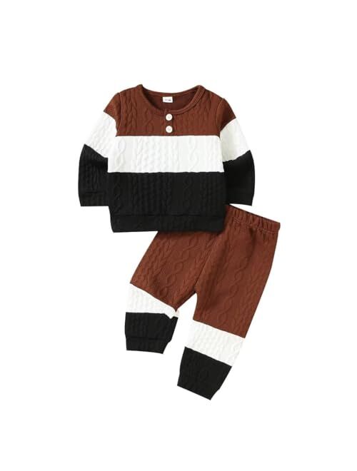 JOIMOCY Toddler Boy Clothes Baby Boys Fall Winter Outfits Long Sleeve Patchwork Sweatshirt Pants Set 12M-4T