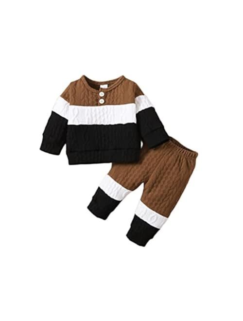 JOIMOCY Toddler Boy Clothes Baby Boys Fall Winter Outfits Long Sleeve Patchwork Sweatshirt Pants Set 12M-4T