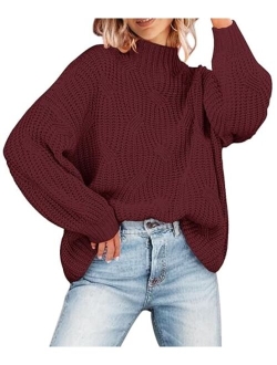Women's 2023 Long Sleeve Mock Neck Oversized Pullover Sweater Knit Chunky Jumper Tops