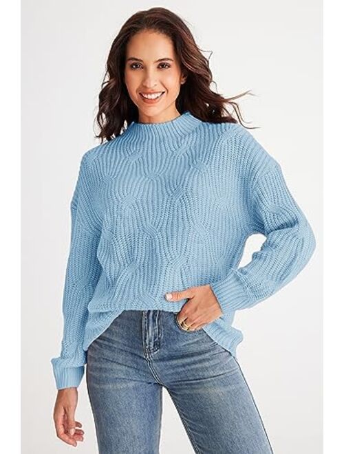 MEROKEETY Women's 2023 Long Sleeve Mock Neck Oversized Pullover Sweater Knit Chunky Jumper Tops