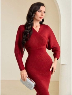 Modely Dolman Sleeve Overlap Collar Sweater Dress