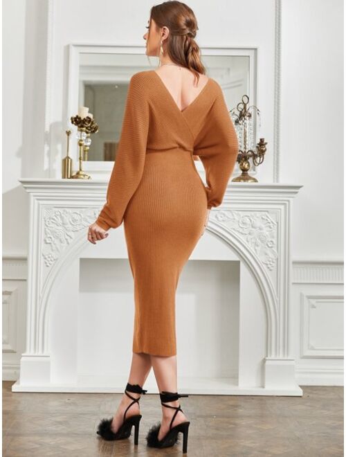 SHEIN Modely Dolman Sleeve Overlap Collar Sweater Dress