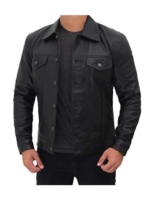 Decrum Black Leather Jacket Casual Fashion Cafe Racer Motorcycle Style real Lambskin Leather Jackets For Men