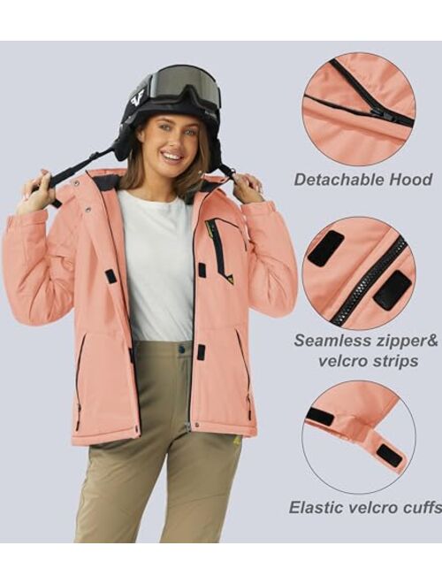 MAGCOMSEN Women's Ski Jacket Waterproof Insulated Snow Jacket Warm Windproof Winter Coats with Hood Fleece Lined Jacket