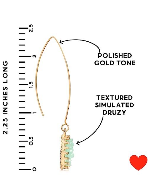 Humble Chic NY Humble Chic Simulated Druzy Dangly Threader Earrings - Gold, Silver, or Rose Gold Tone Long Simple Boho Hoop Drop Dangles with Sparkly Oval Stone