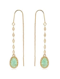 Humble Chic NY Humble Chic Simulated Druzy Threader Earrings for Women - Gold, Silver, or Rose Gold Tone Long Chain Earrings with Boho Created Geode Stone