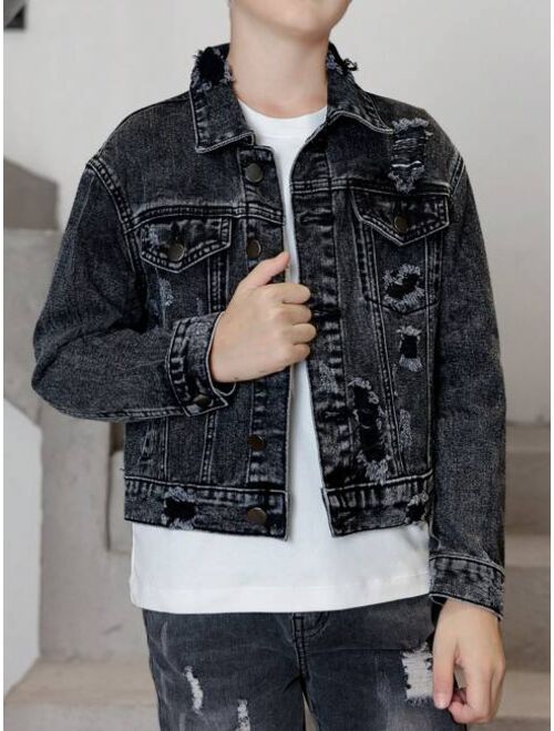 Shein Boys' (big) Distressed Denim Jacket