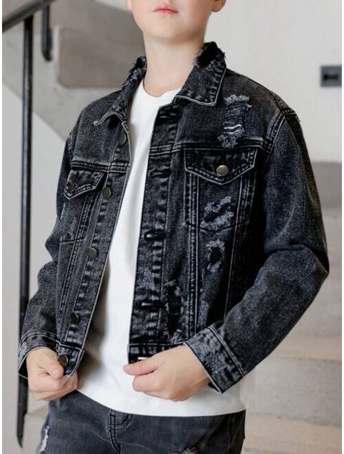Shein Boys' (big) Distressed Denim Jacket