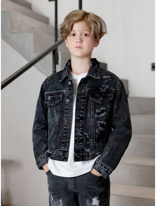 Shein Boys' (big) Distressed Denim Jacket