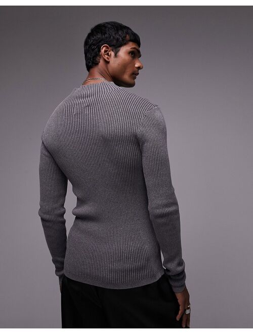 Topman reflective yarn sweater in gray