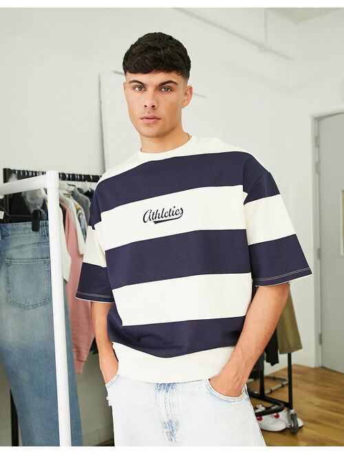 ASOS DESIGN oversized stripe short sleeve sweatshirt with text print