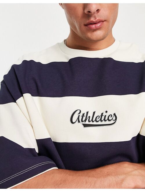 ASOS DESIGN oversized stripe short sleeve sweatshirt with text print