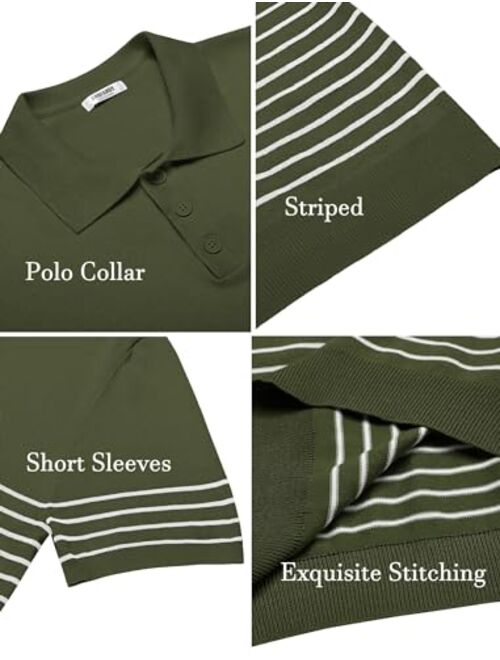 COOFANDY Men's Knit Polo Shirts Short Sleeve Striped Golf Polo Shirts Lightweight Casual Collared T Shirt