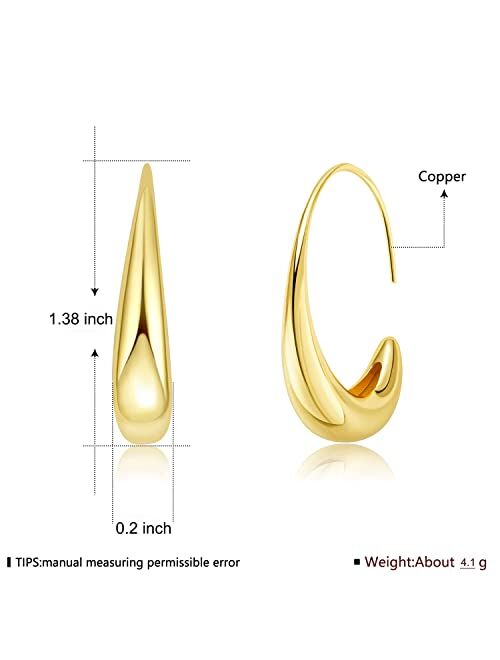 WSKFLY Lightweight Teardrop Hoop Earrings for Women 18k White Gold/Gold Plated Large Oval Hoop Earrings for Teen Girls High Polished Statement Hoop Earrings Jewelry Gifts