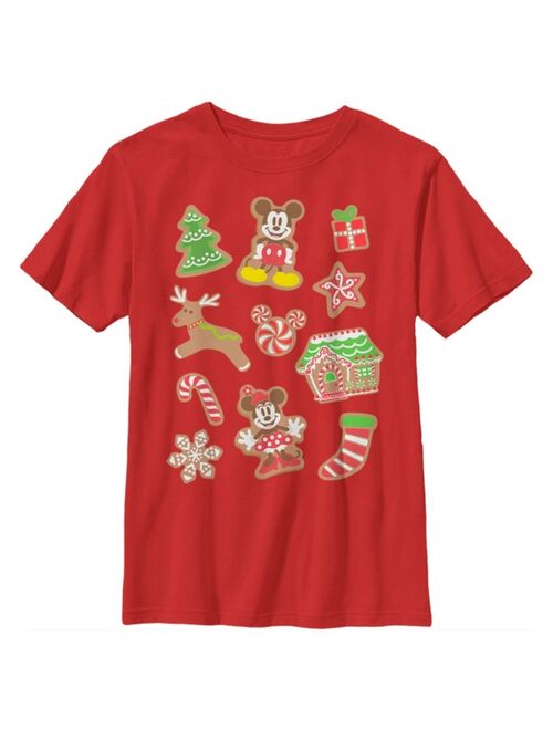 DISNEY Boy's Mickey & Friends Christmas Gingerbread Cookies Collage Child T-Shirt
