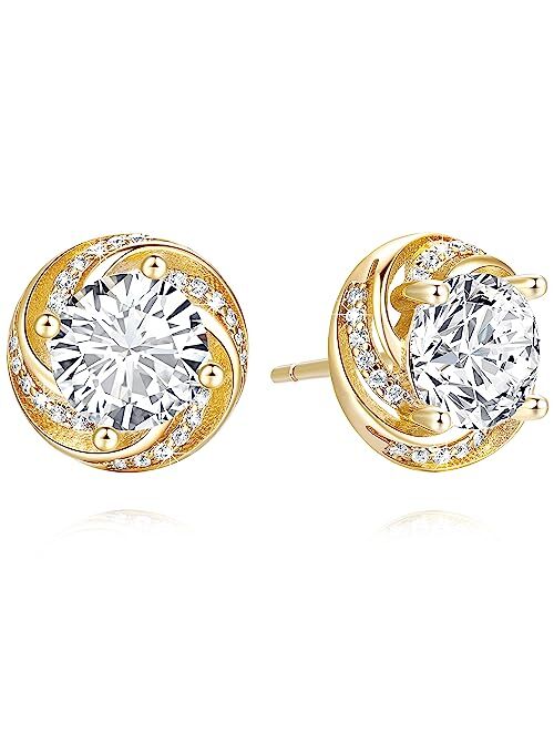 Cossa 14K Gold Stud Earrings for Women 14K Gold Plated Stud Earrings for Women Hypoallergenic Earrings with Modern Rotated Textured Design Small Earrings Studs