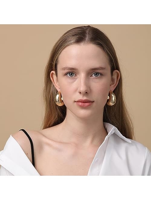 Vuleto Earring Dupes Extra Large Big Chunky Gold Hoop Earrings for Women Girls, Tear Drop Lightweight Gold Plated Earrings Fashion Jewelry
