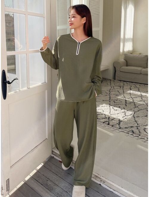 DAZY Contrast Binding Drop Shoulder Slant Pocket Lounge Set