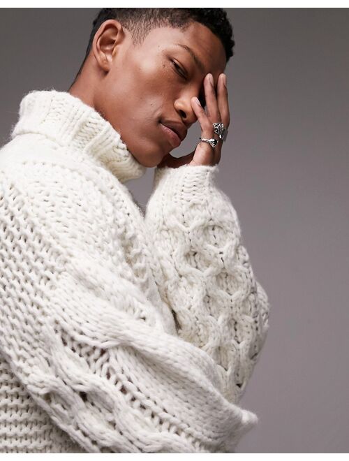 Topman handknit cable sweater in ecru