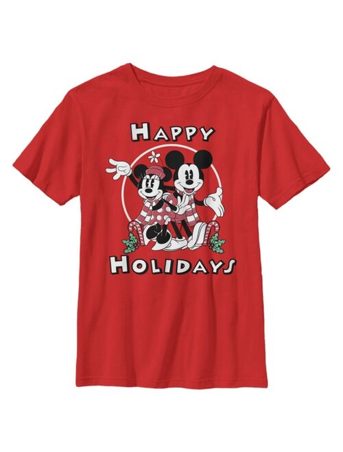 DISNEY Boy's Mickey & Friends Christmas Retro Mickey and Minnie Happy Holidays Child T-Shirt