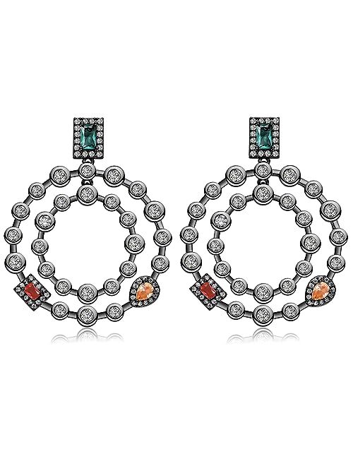 Large Geometric Double Circle Round Earrings for Women Crystal Rhinestones Drop Dangle Earrings Metmolley Jewelry