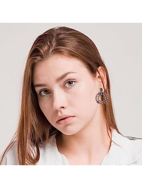 Large Geometric Double Circle Round Earrings for Women Crystal Rhinestones Drop Dangle Earrings Metmolley Jewelry