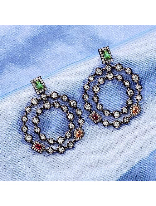 Large Geometric Double Circle Round Earrings for Women Crystal Rhinestones Drop Dangle Earrings Metmolley Jewelry
