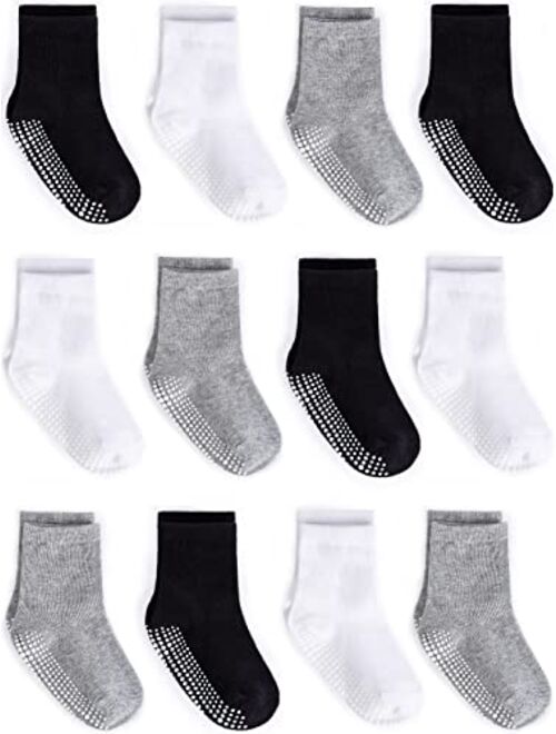 Zaples Grip Crew Socks with Non Slip/Anti Skid Soles for Baby Infants Toddlers Kids Boys Girls