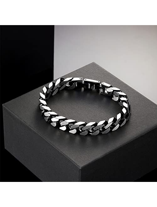 LUCKY2+7 Bracelets for Men-Stainless Steel Fold Over Clasp Cuban Chain Mens Bracelet