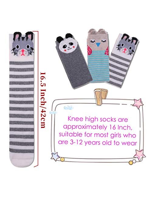 FNOVCO Girls Knee High Socks Cartoon Animal Patterns Cotton Over Calf Socks