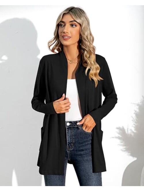 Ficerd 2 Pcs Women's Long Sleeve Cardigans Casual Drape Open Front Lightweight Cardigans Sweaters Duster with Pockets