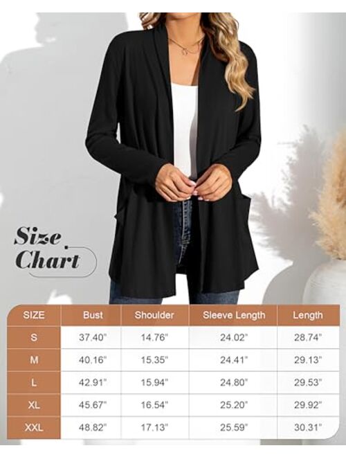 Ficerd 2 Pcs Women's Long Sleeve Cardigans Casual Drape Open Front Lightweight Cardigans Sweaters Duster with Pockets