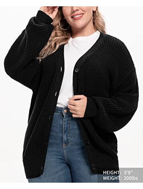 QUALFORT Women's Cardigan Sweater 100% Cotton Button-Down Long Sleeve Oversized Knit Cardigans