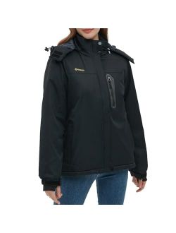 Kugnala Womens Waterproof Winter Jacket Skiing Warm Fleece Snow Coat Hooded Windproof Raincoat S-3XL