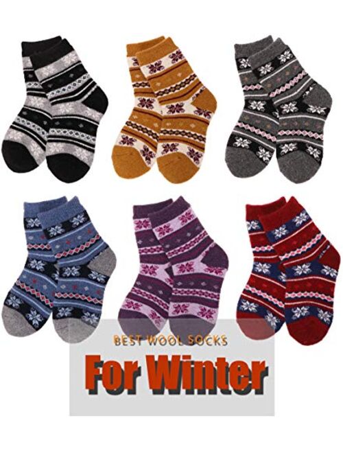ProEtrade Wool Socks for Kids Toddlers Boys Girls Thick Warm Winter Hiking Heavy Thermal Cozy Crew Boot Gift Socks 6 Pack