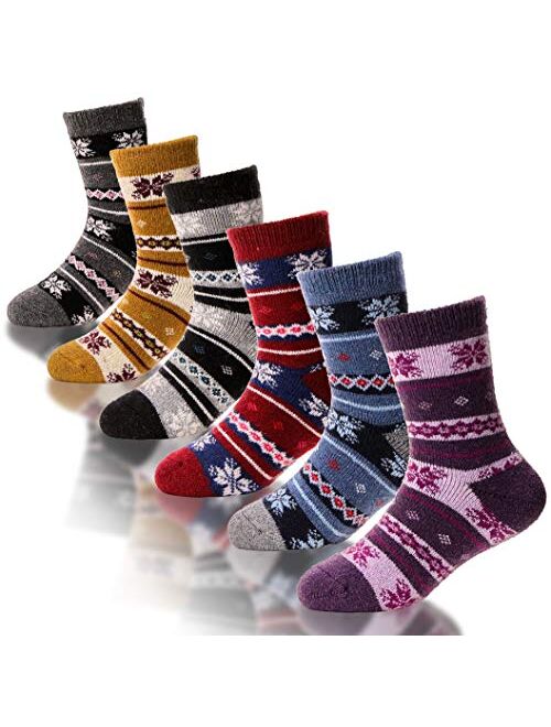 ProEtrade Wool Socks for Kids Toddlers Boys Girls Thick Warm Winter Hiking Heavy Thermal Cozy Crew Boot Gift Socks 6 Pack