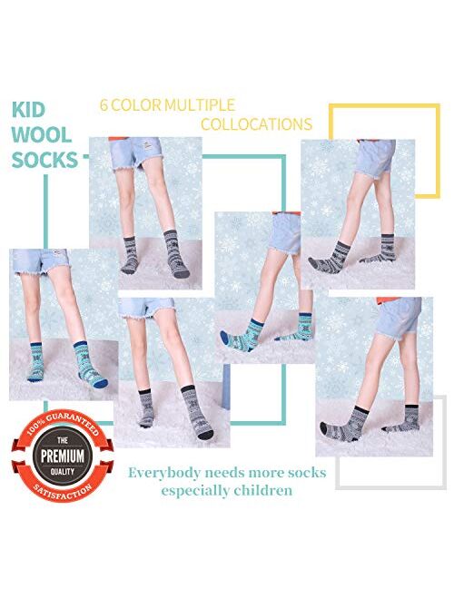 LANLEO Kids Wool Socks For Toddlers Boys Girls Hiking Winter Warm Cozy Thick Heavy Thermal Crew Boot Socks 6 Pairs