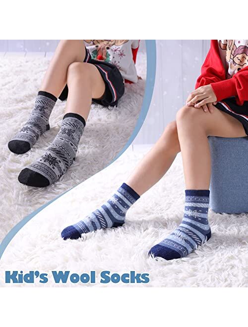 LANLEO Kids Wool Socks For Toddlers Boys Girls Hiking Winter Warm Cozy Thick Heavy Thermal Crew Boot Socks 6 Pairs