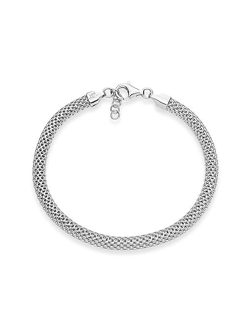 Miabella 925 Sterling Silver Italian 5mm Mesh Link Chain Bracelet for Women, Made in Italy