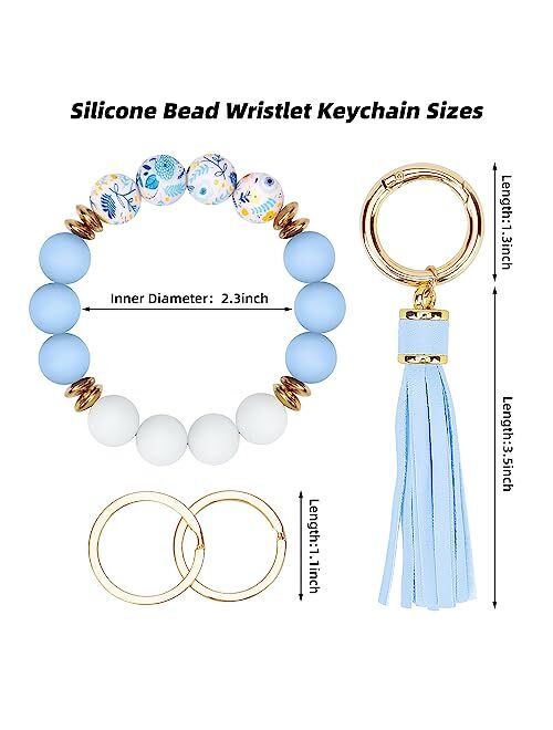 Manlosen Key Ring Bracelet Car Keychain Holder Wristlet Silicone Beaded Bangle Chains for Women