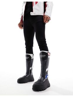 chunky knee-high boots with motocross details