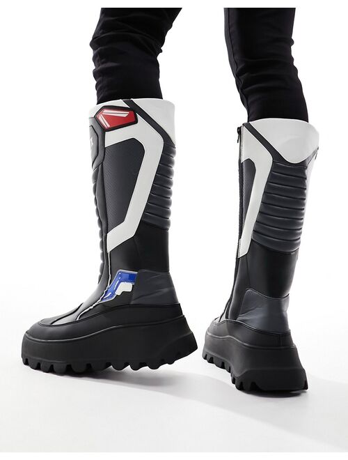 ASOS DESIGN chunky knee-high boots with motocross details