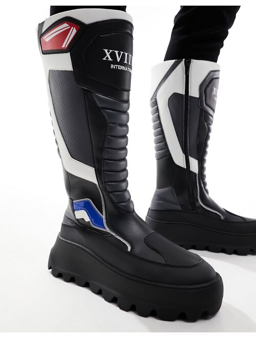ASOS DESIGN chunky knee-high boots with motocross details